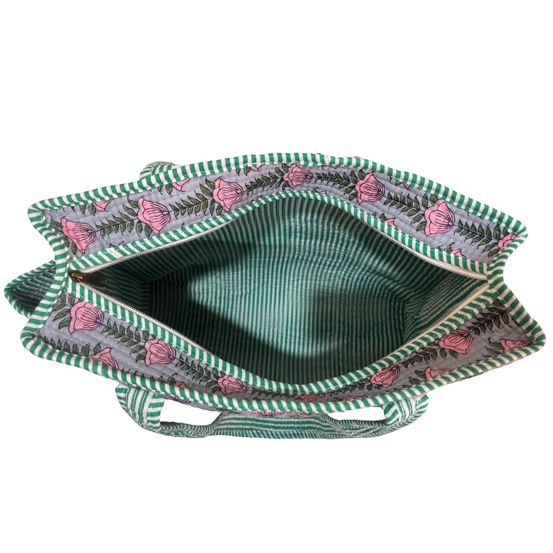 Artisan Quilted Bloom Quilted Cotton Tote - Handcrafted Shopping Companion