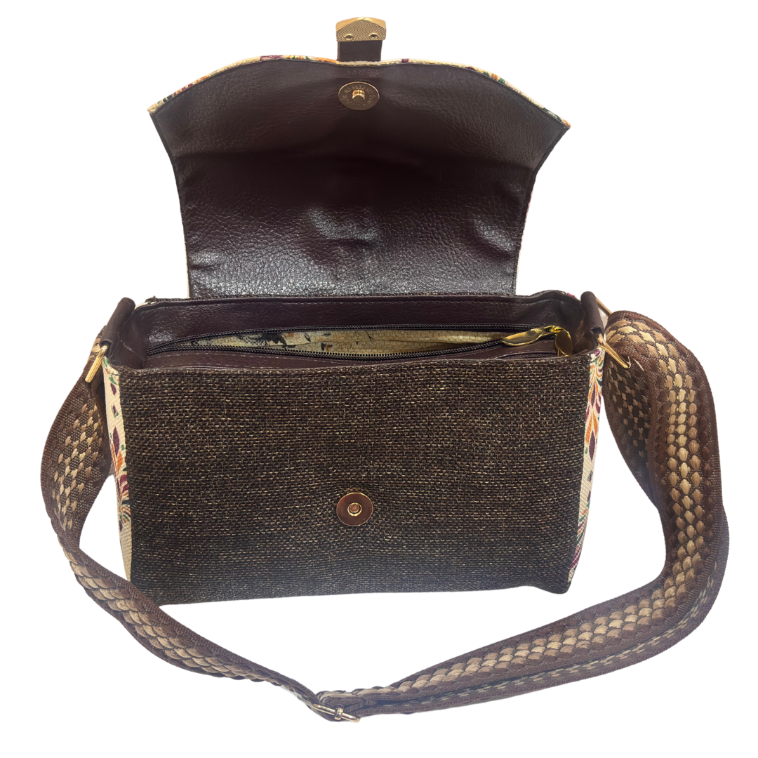 The House of RajPadmini Phulkari Haveli Edition | Heritage Floral Patchwork Sling Bag with Double Partition