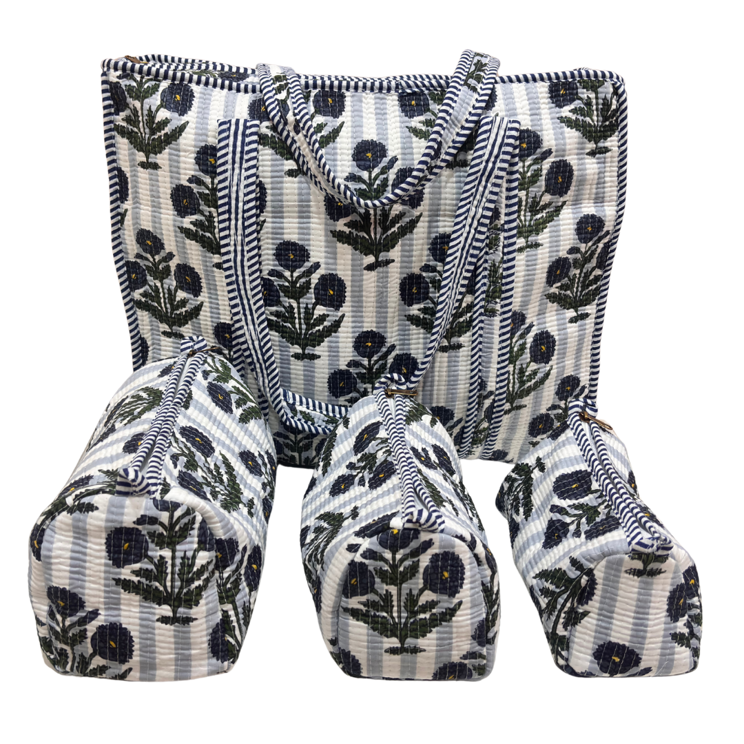 4-in-1 Festive Gifting COMBO : Premium Quilted Tote Bag + 3 Waterproof Pouches = Your Complete Organization Solution!