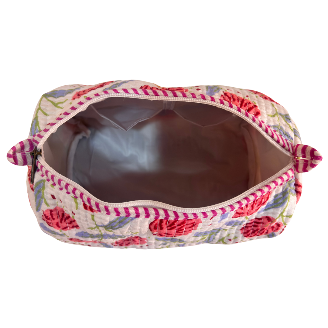 Quilted Cotton Travel Pouch Set of 3 – Waterproof Toiletry Organizer | Handcrafted in India
