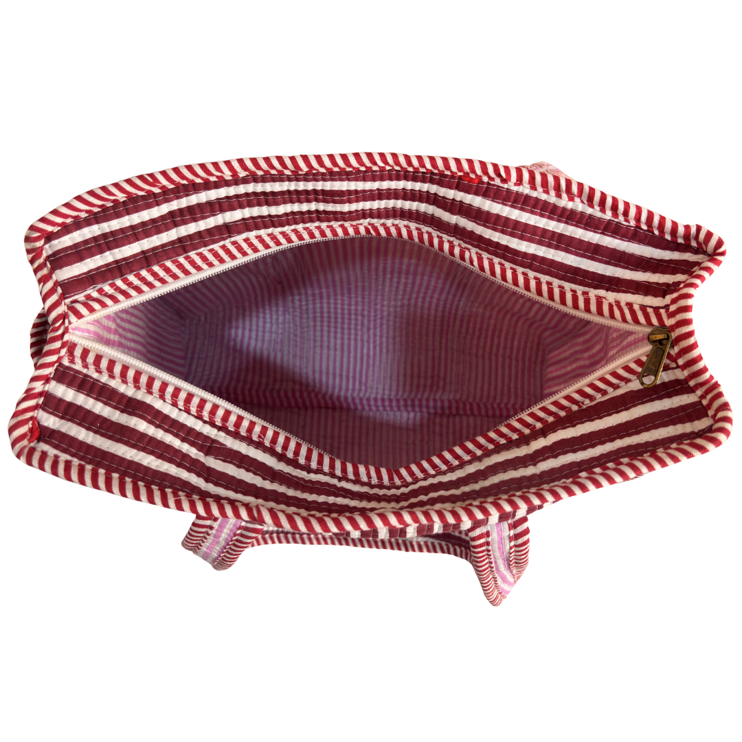 Heart Red quilted cotton tote styled for daily errands — RajPadmini Jaipur