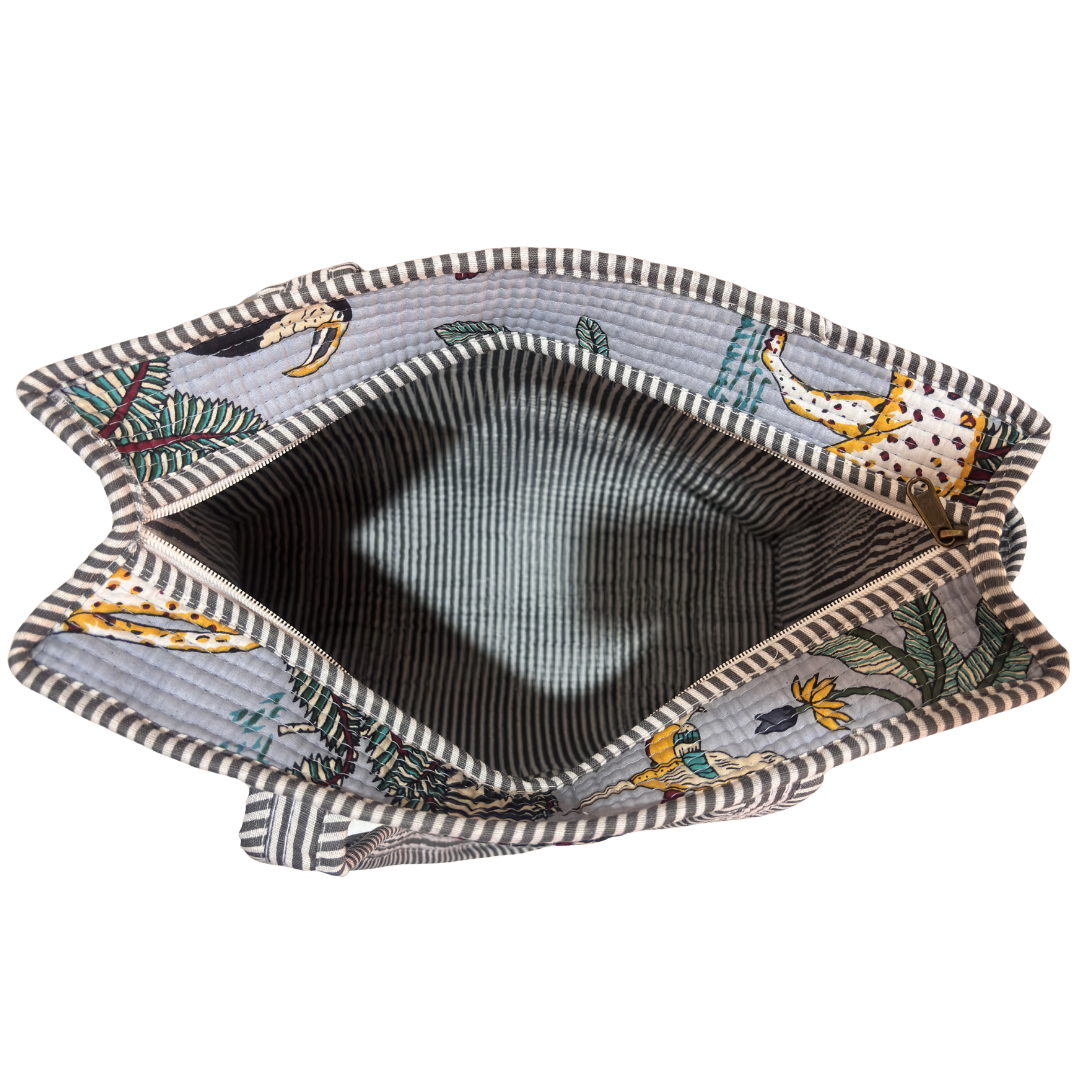 Artisan Quilted Bloom Quilted Cotton Tote - Handcrafted Shopping Companion