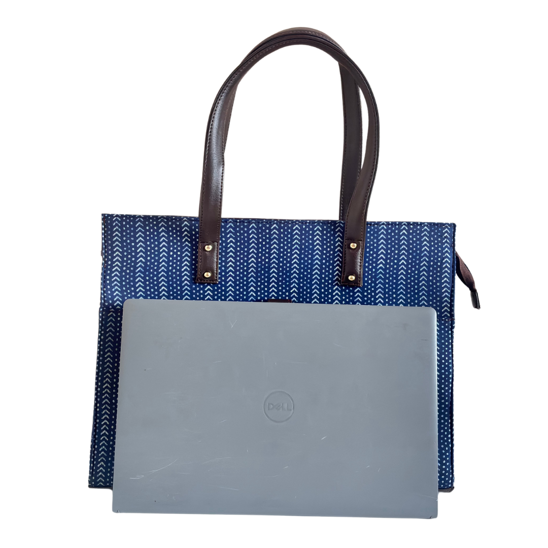 The Executive Blue Laptop Tote Bag with Complimentary Pouch - The House of RajPadmini