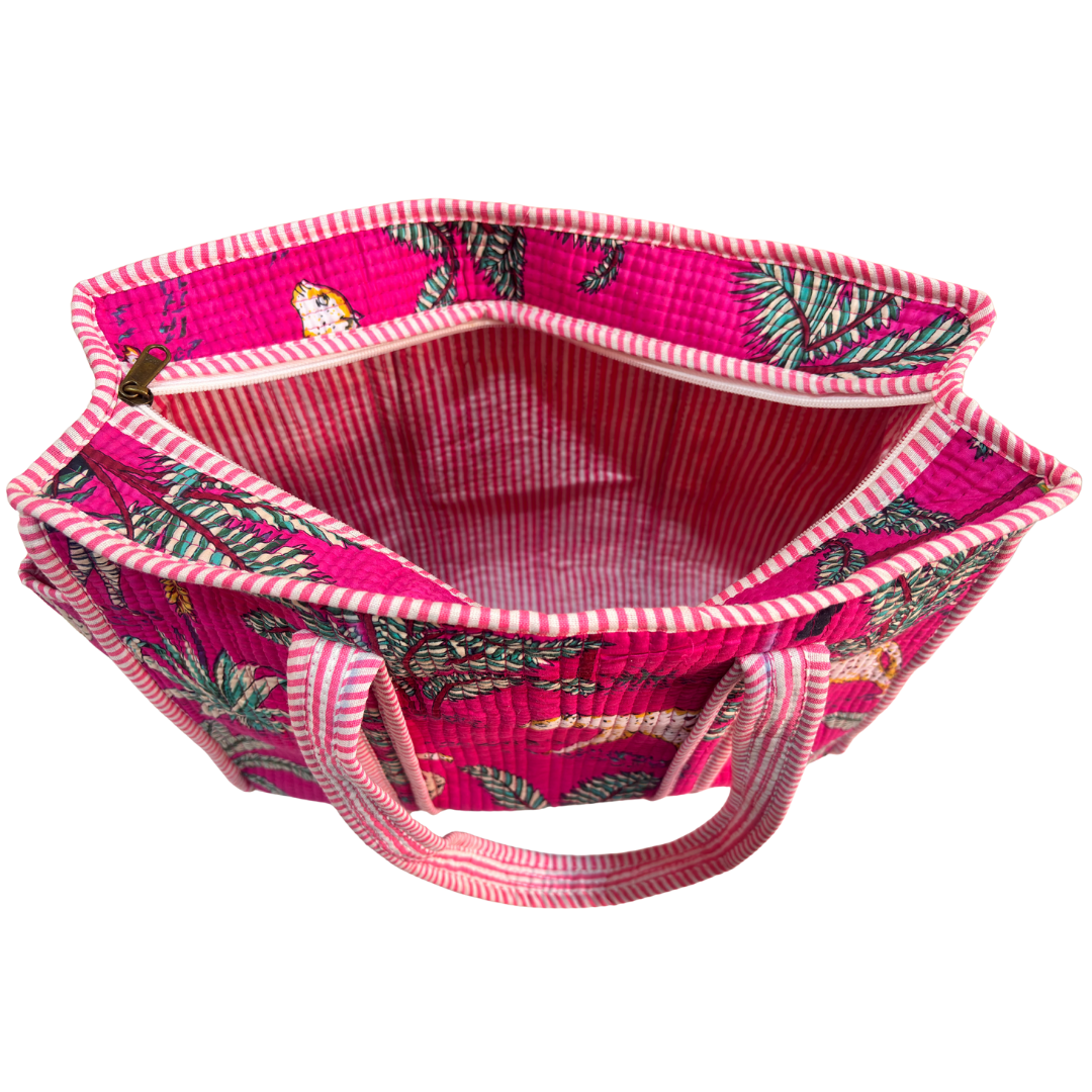 Artisan Quilted Bloom Quilted Cotton Tote - Handcrafted Shopping Companion