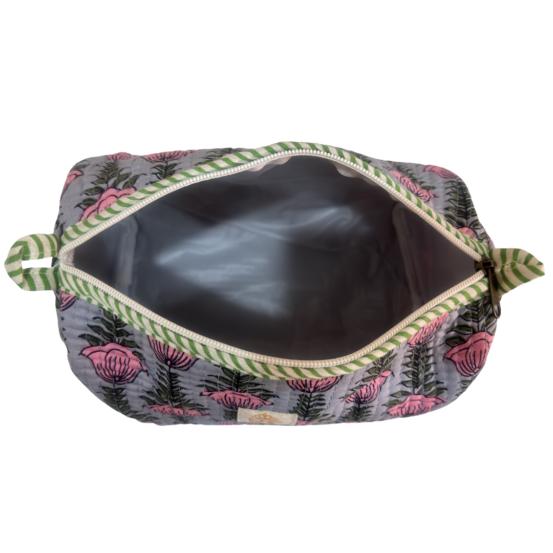 Quilted Cotton Travel Pouch Set of 3 – Waterproof Toiletry Organizer | Handcrafted in India
