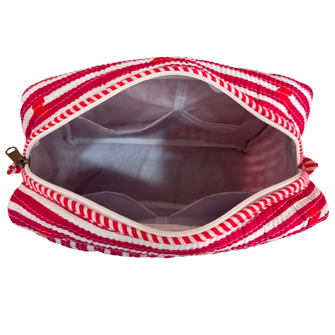 Multi-Pocket Travel Cosmetic Case with Flap & Front Zip — Handcrafted Quilted Block Print | RajPadmini