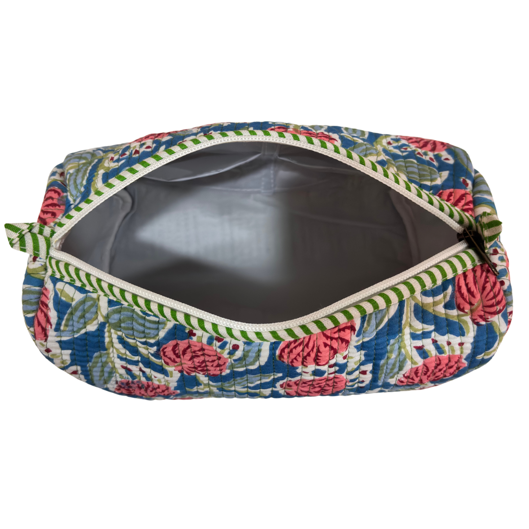 Quilted Cotton Travel Pouch Set of 3 – Waterproof Toiletry Organizer | Handcrafted in India