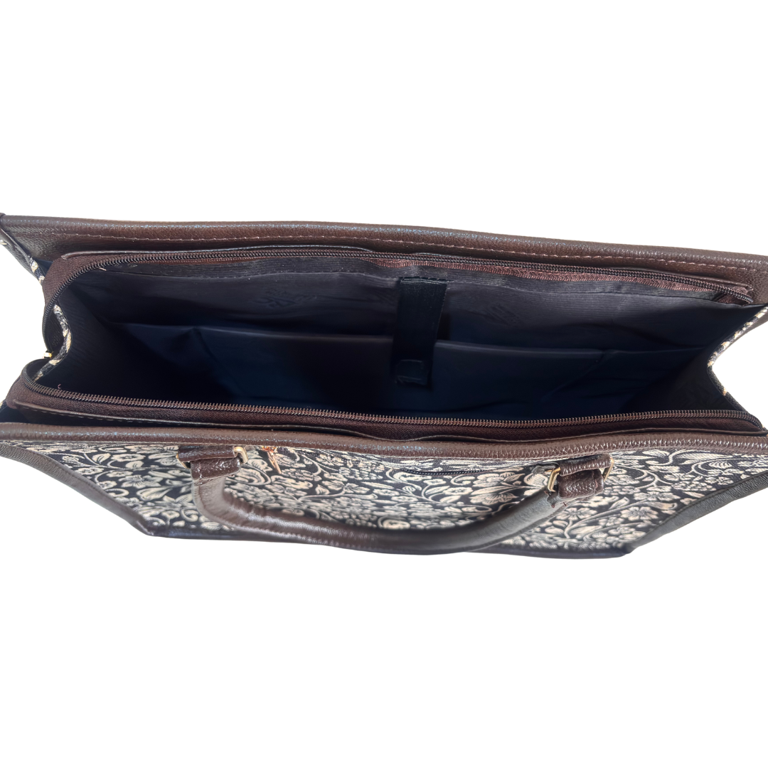 Office Tote Bag for Women | Block Print Rajasthani Tote with Laptop Space & Matching Pouch