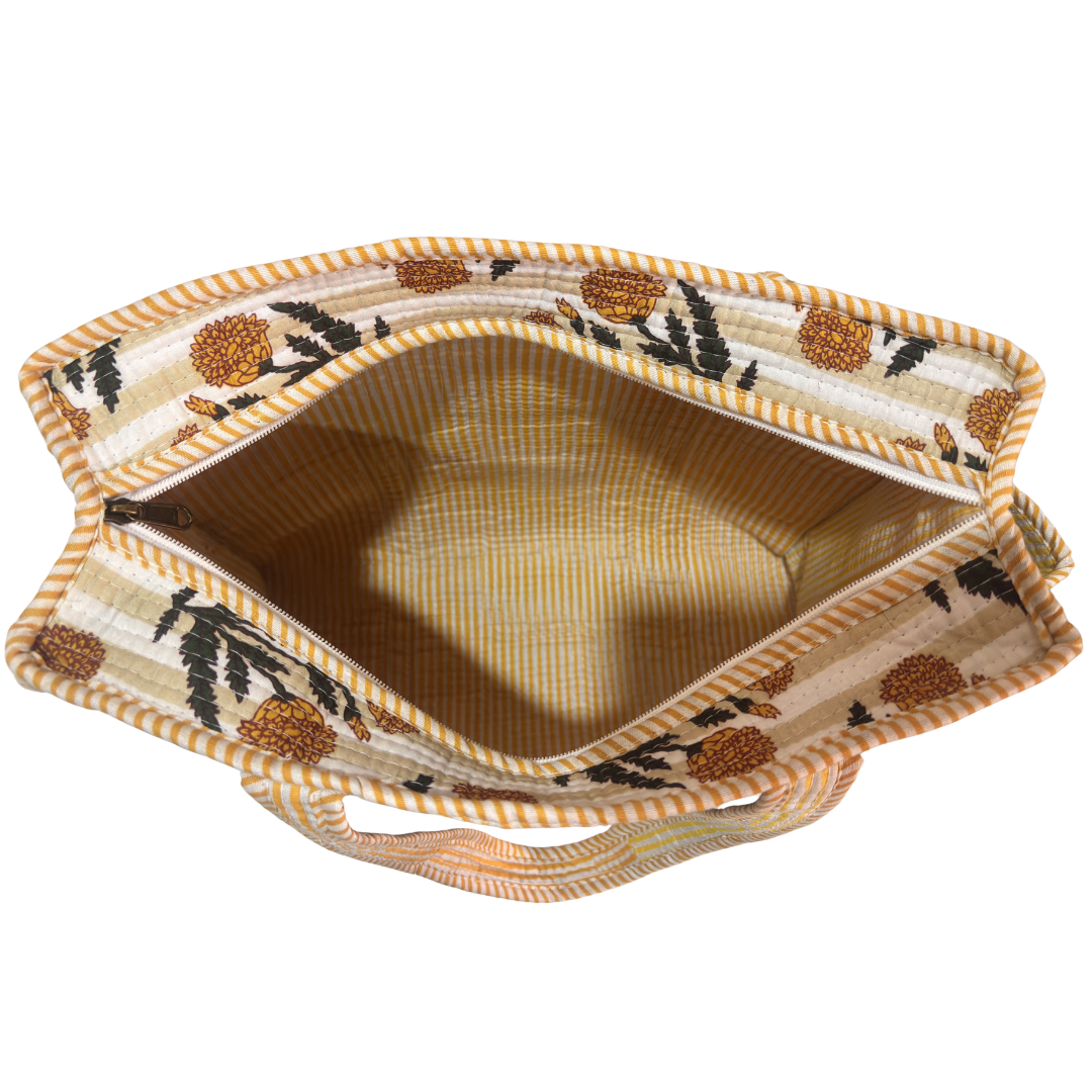 Artisan Quilted Bloom Quilted Cotton Tote - Handcrafted Shopping Companion