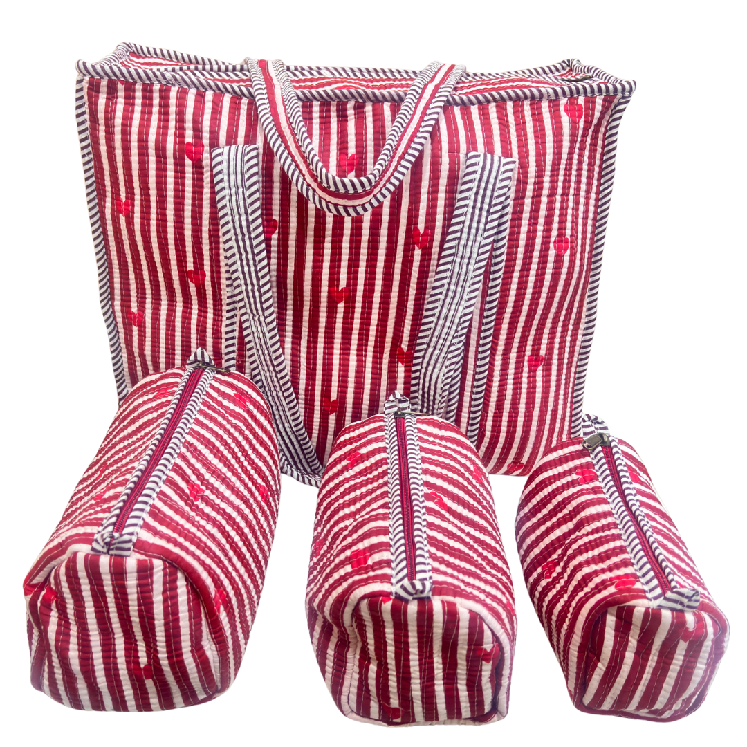 4-in-1 Festive Gifting COMBO : Premium Quilted Tote Bag + 3 Waterproof Pouches = Your Complete Organization Solution!