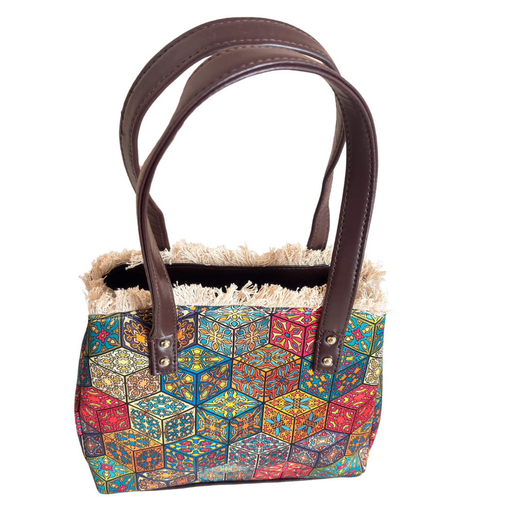 Rajasthani Cube Print Tote Bag with Complimentary Pouch - The House of RajPadmini