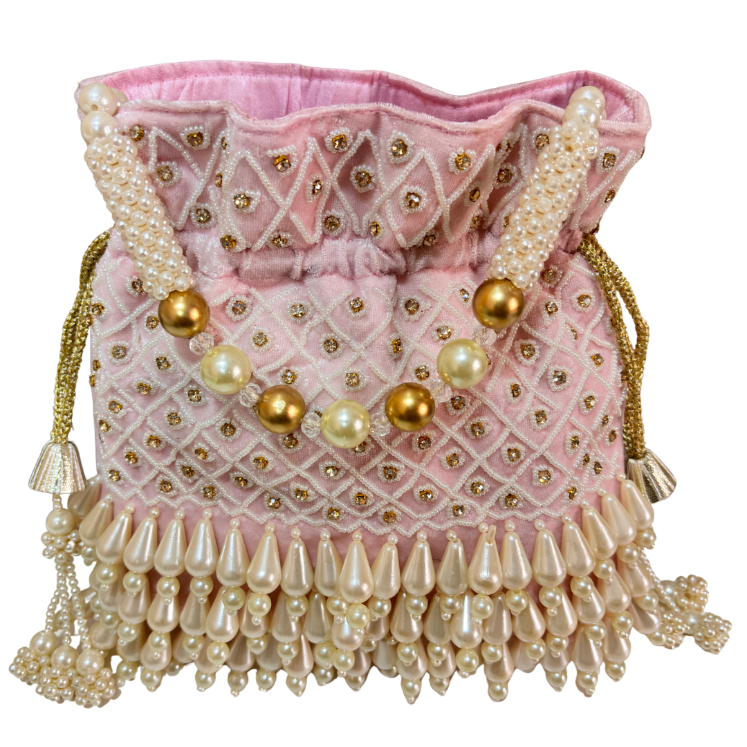 The House of RajPadmini Velvet Pearl Embroidered Potli Bag