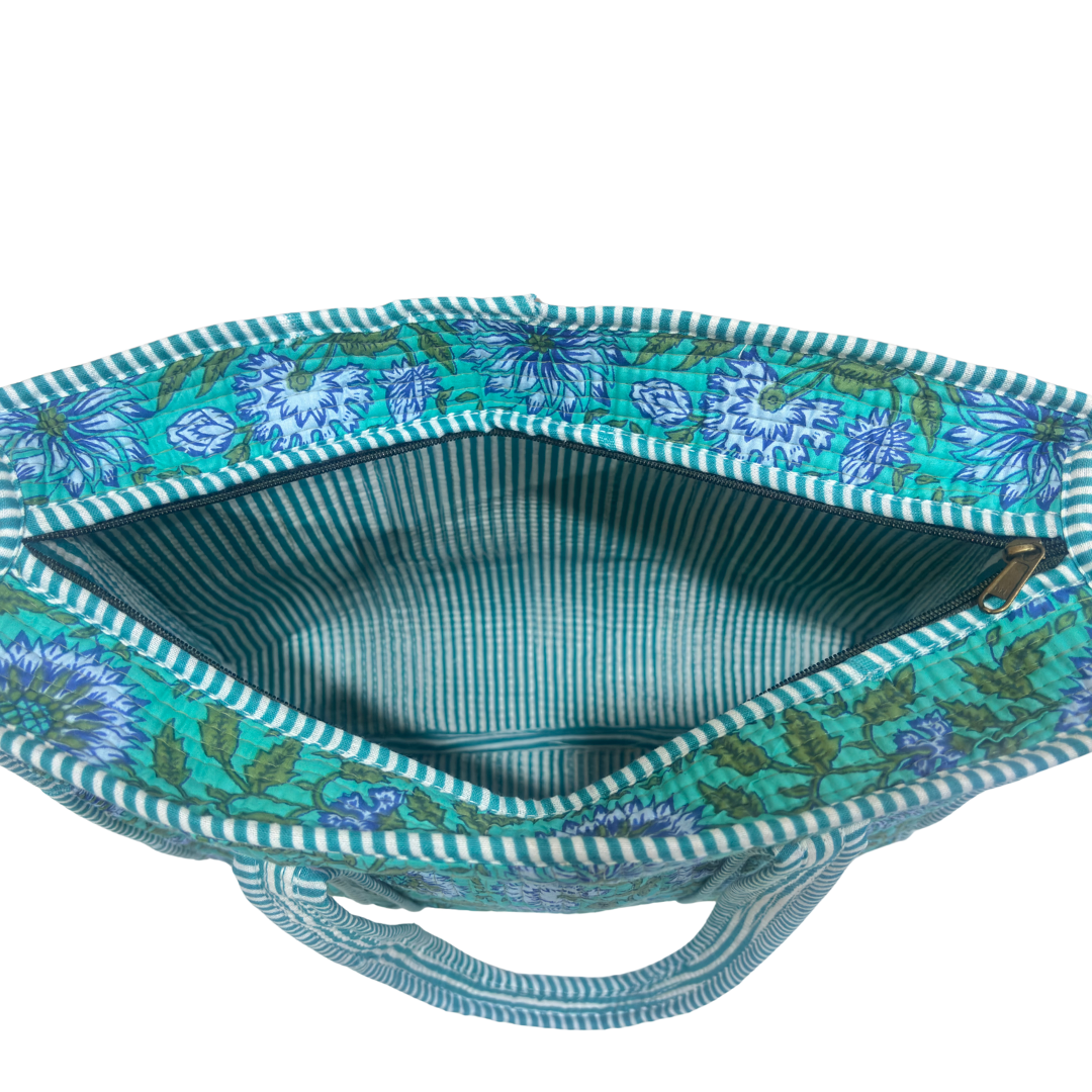 Artisan Quilted Bloom Cotton Tote - Handcrafted Shopping Companion