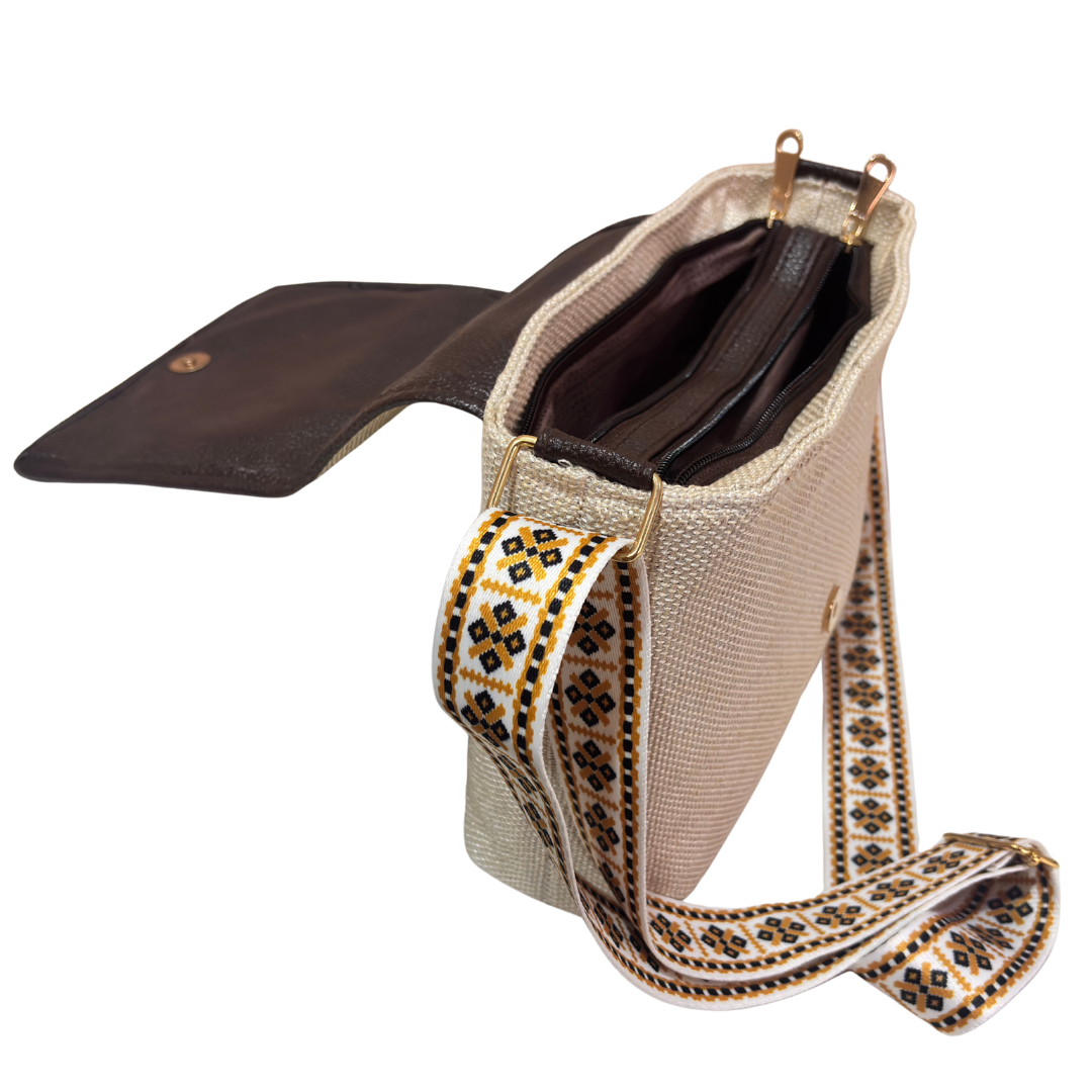 Medallion Embossed Jute Sling Bag