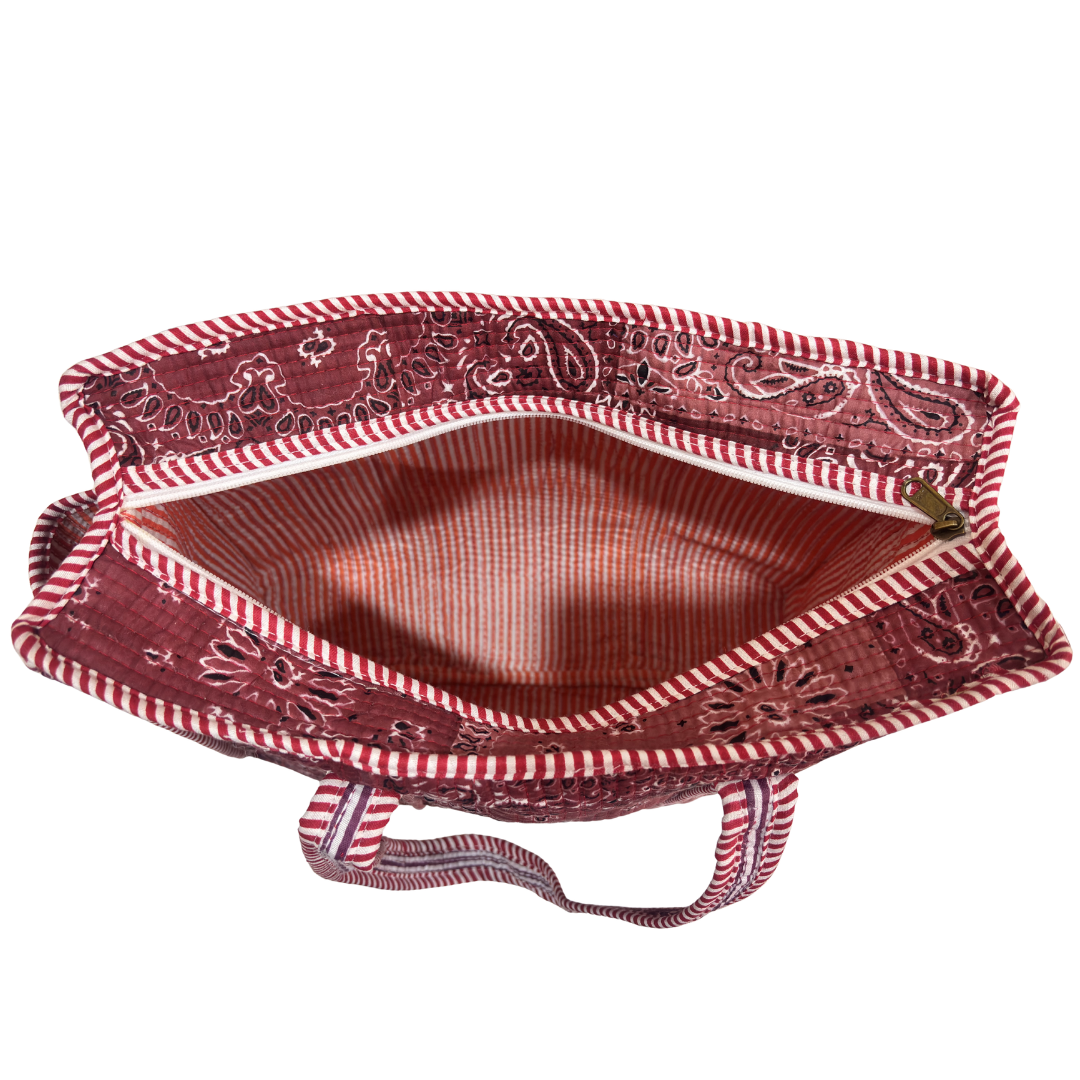 Artisan Quilted Bloom Quilted Cotton Tote - Handcrafted Shopping Companion