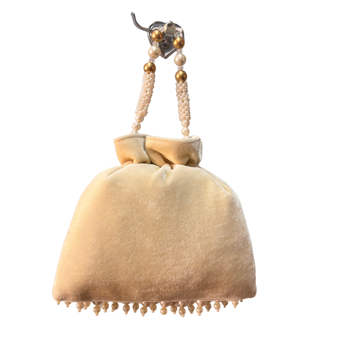 The House of RajPadmini Velvet Pearl Embroidered Potli Bag