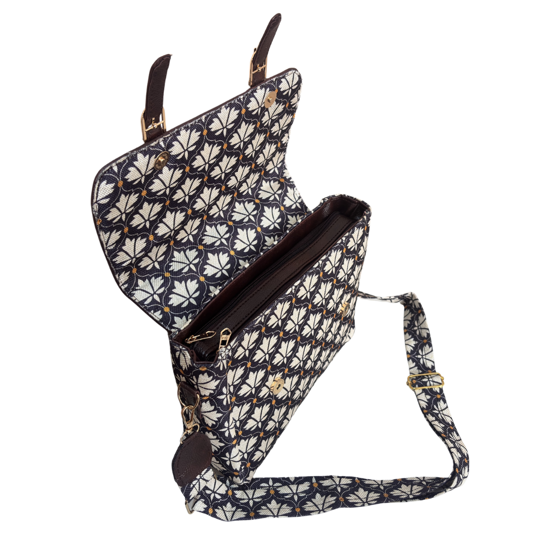 RajPadmini Grey Royal Bouquet Briefcase Sling Bag – complete dimension and feature view