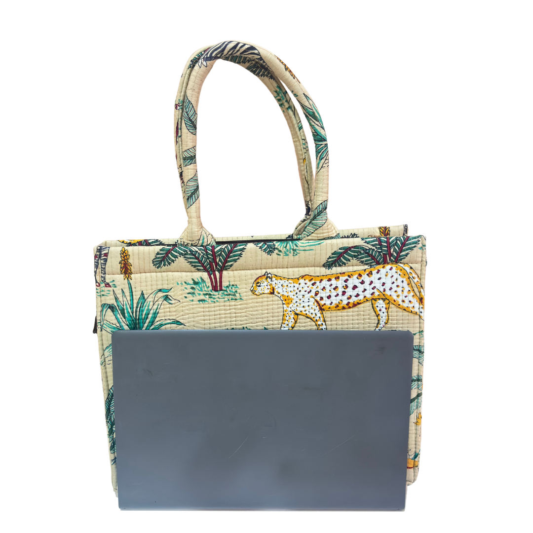 Quilted Laptop Tote Bag with Complementary Pouch