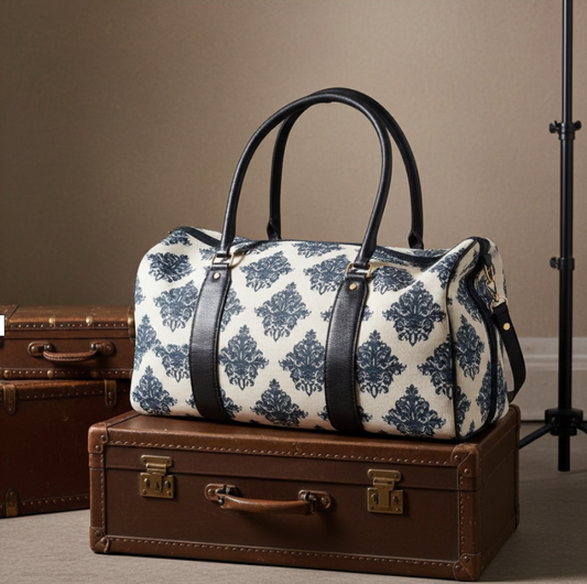 Haveli Heritage Edition- Indigo Palace Collection | Hand-Block Printed Royal Damask Pattern Duffle