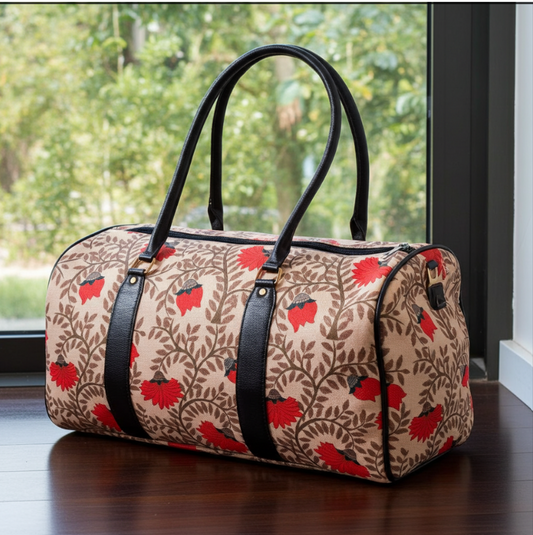 Maharani's Garden Heritage Edition: Royal Courtyard Collection | Hand-Painted Royal Flora Design Duffle