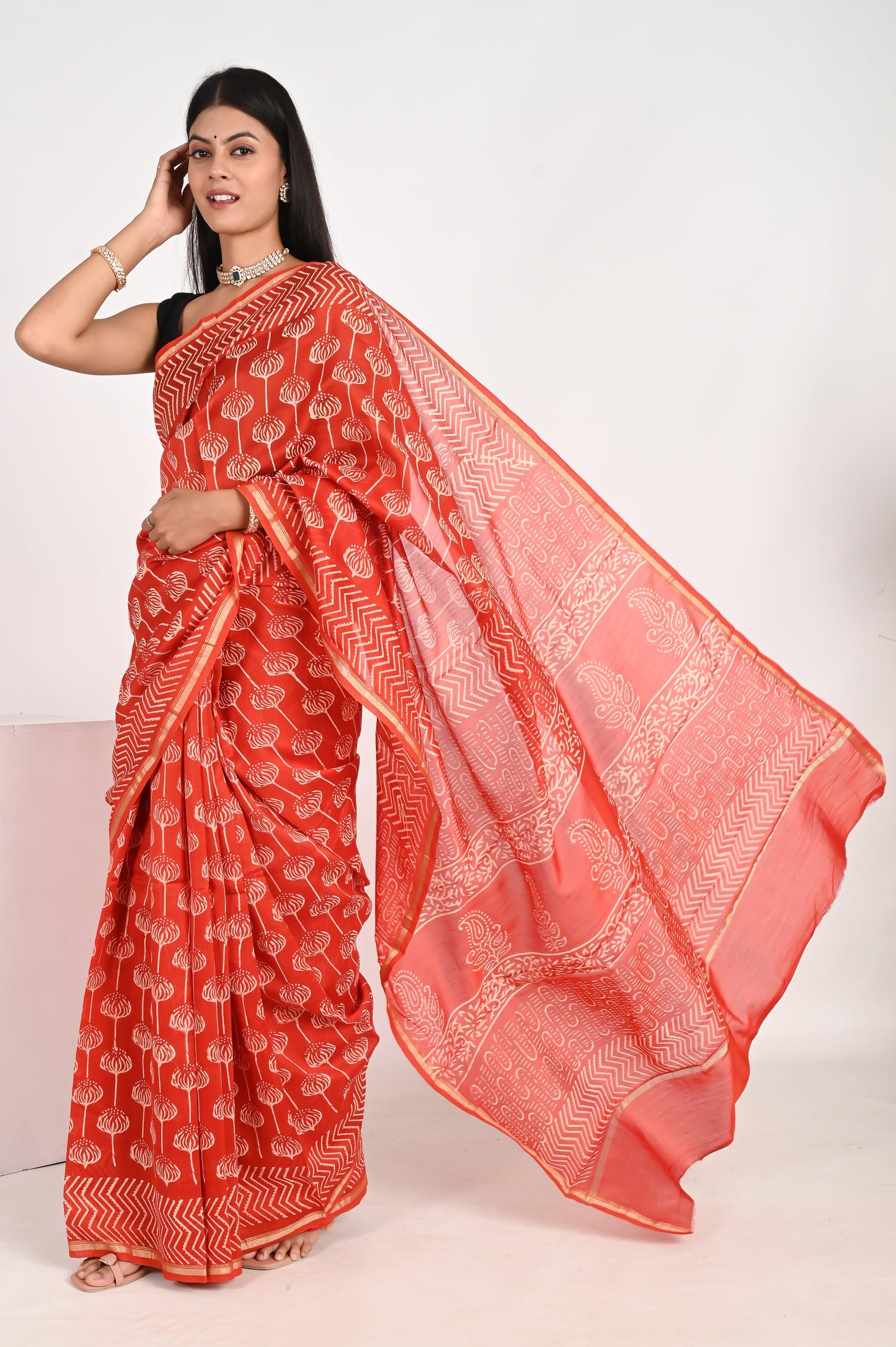 Alluring Orange Chanderi Silk Saree