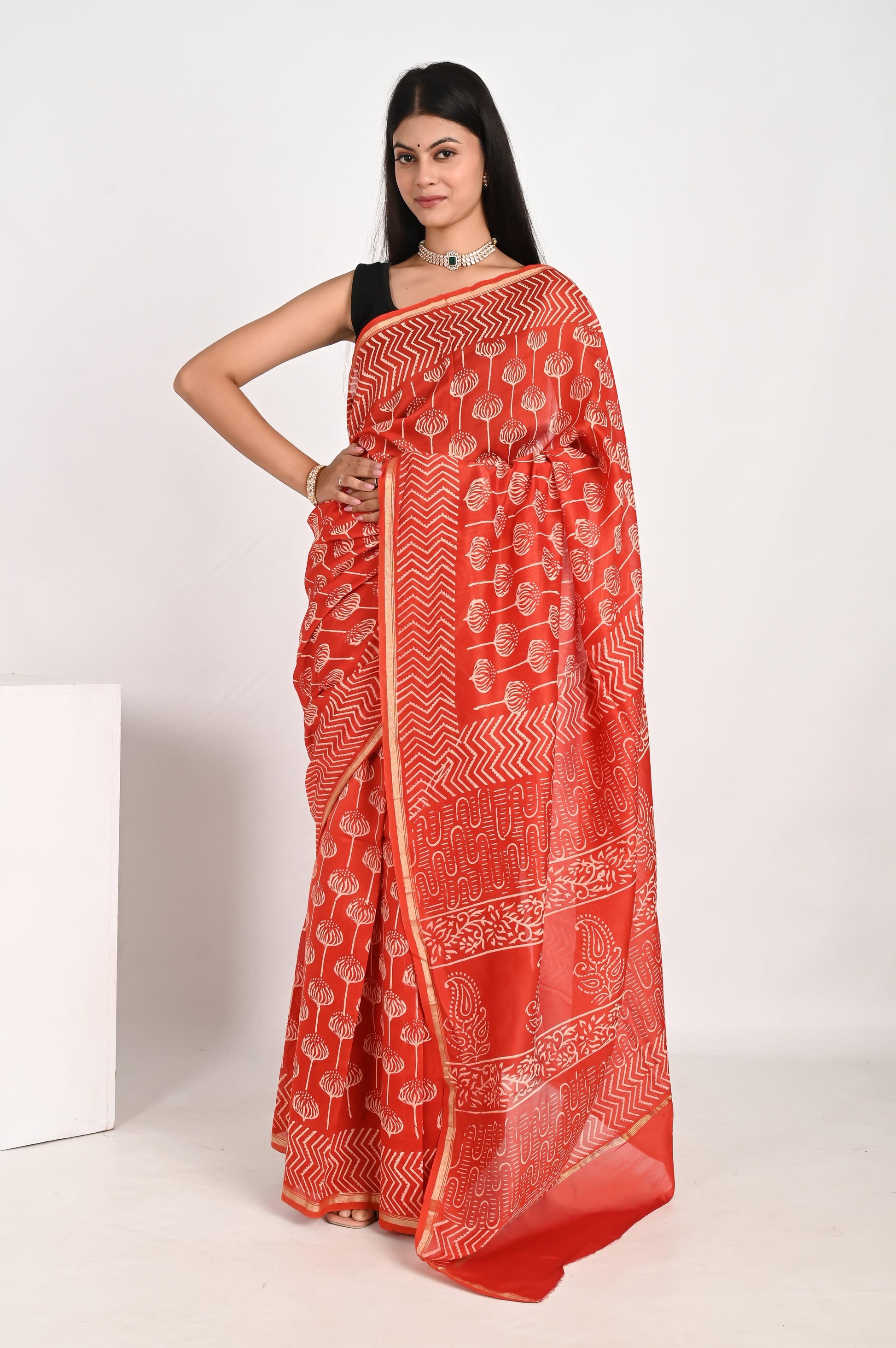 Alluring Orange Chanderi Silk Saree