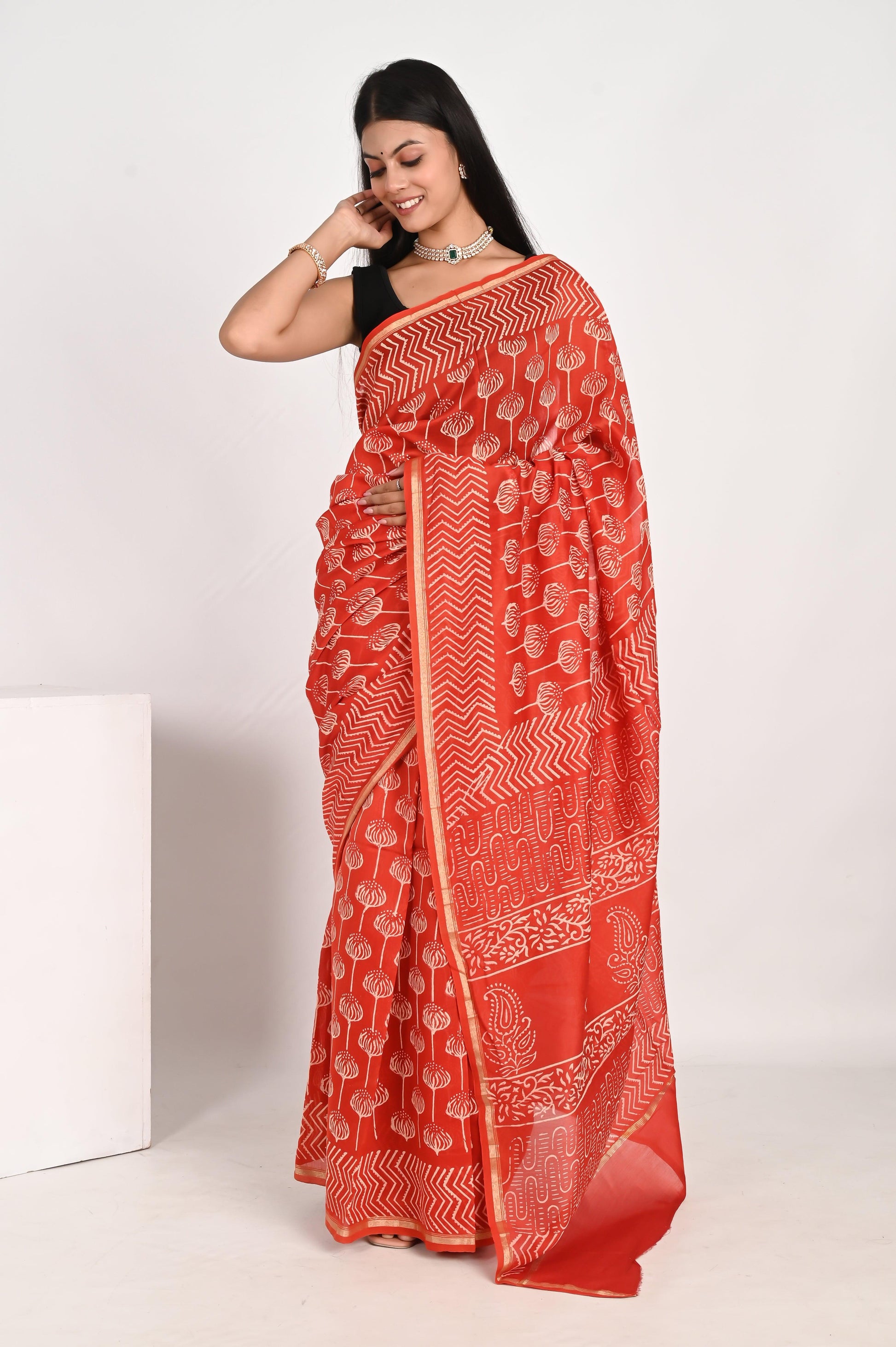 Alluring Orange Chanderi Silk Saree