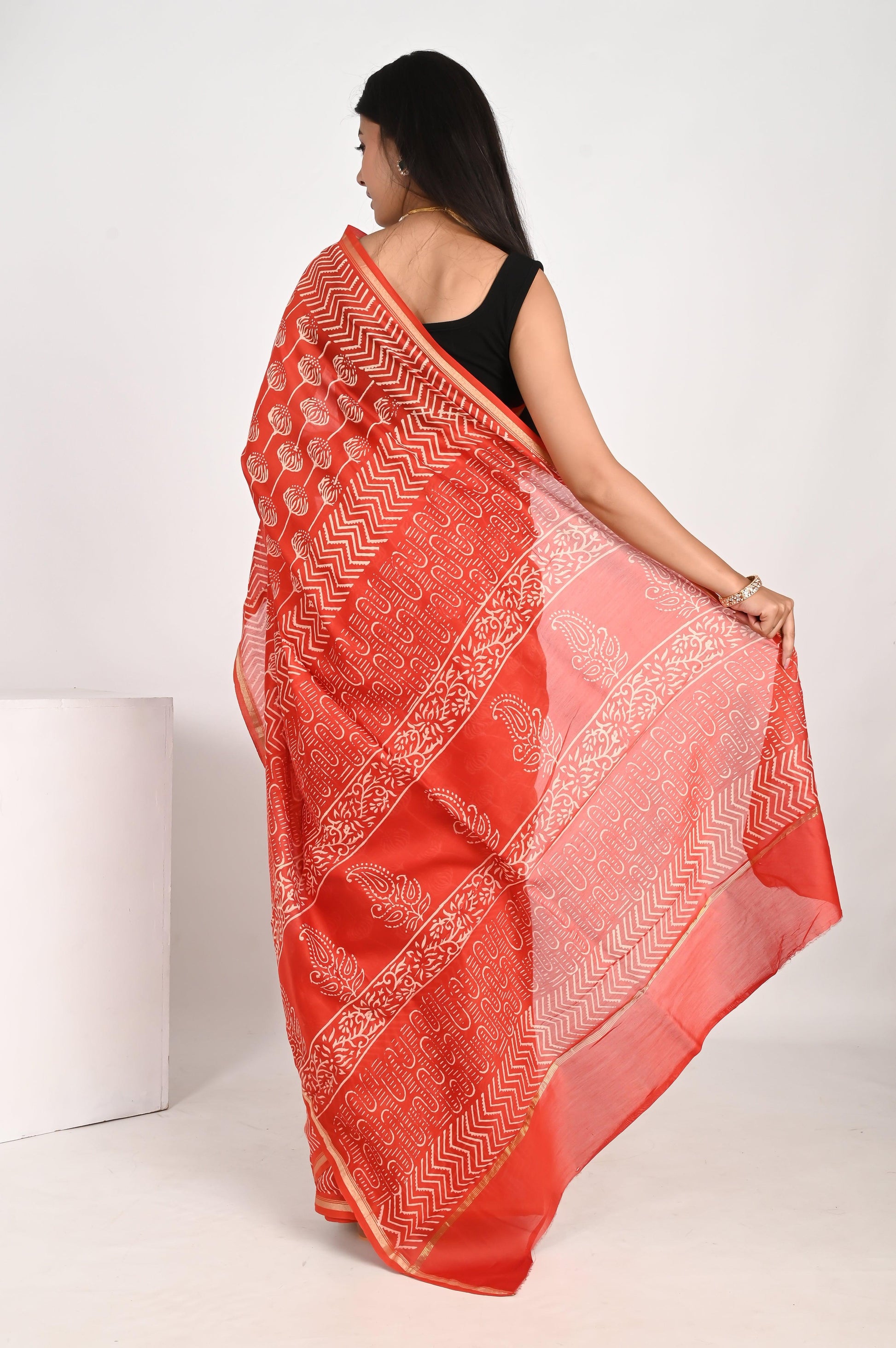 Alluring Orange Chanderi Silk Saree