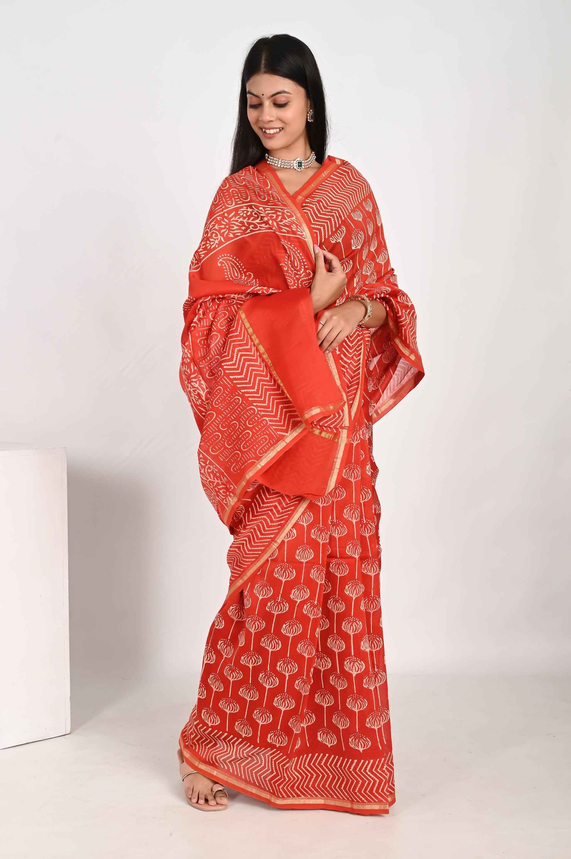 Alluring Orange Chanderi Silk Saree