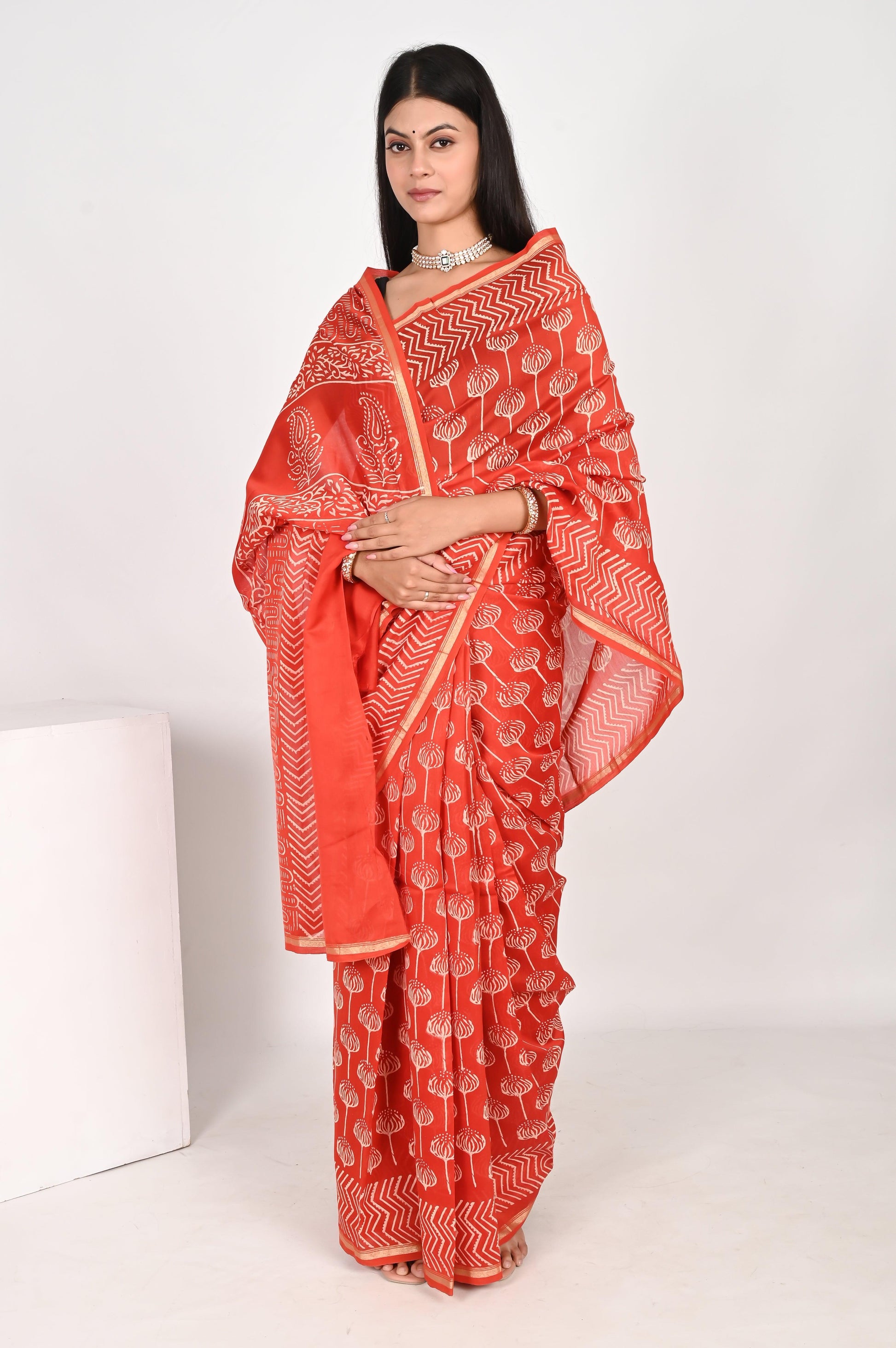 Alluring Orange Chanderi Silk Saree