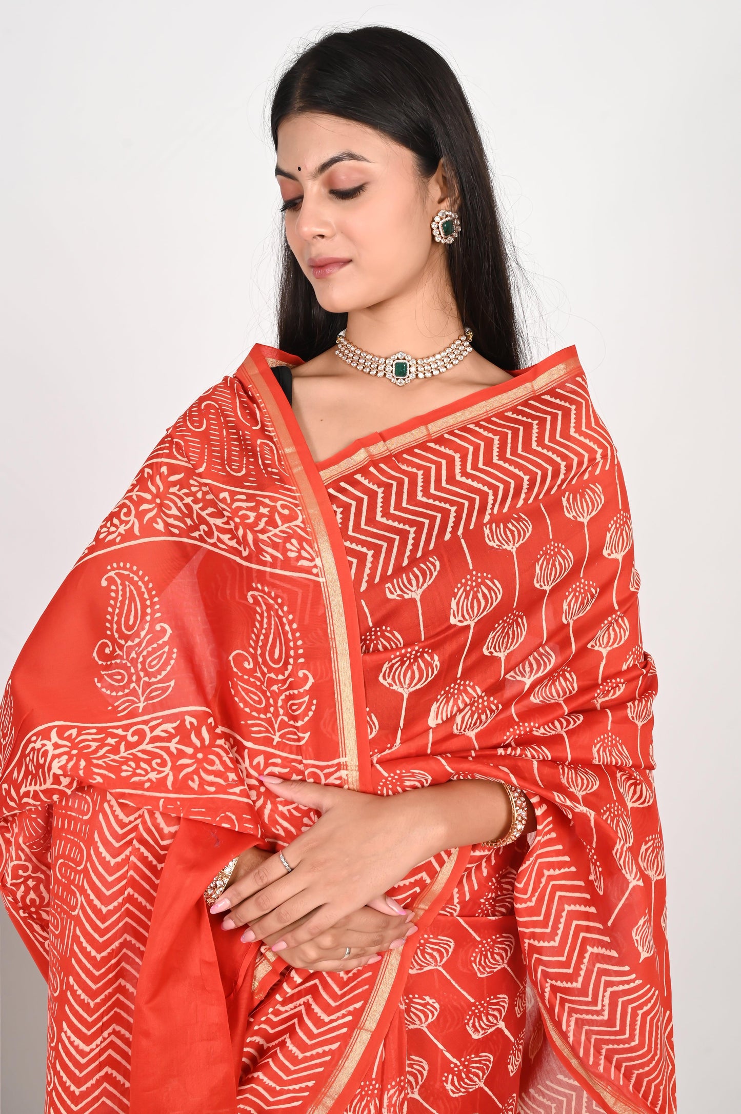 Alluring Orange Chanderi Silk Saree