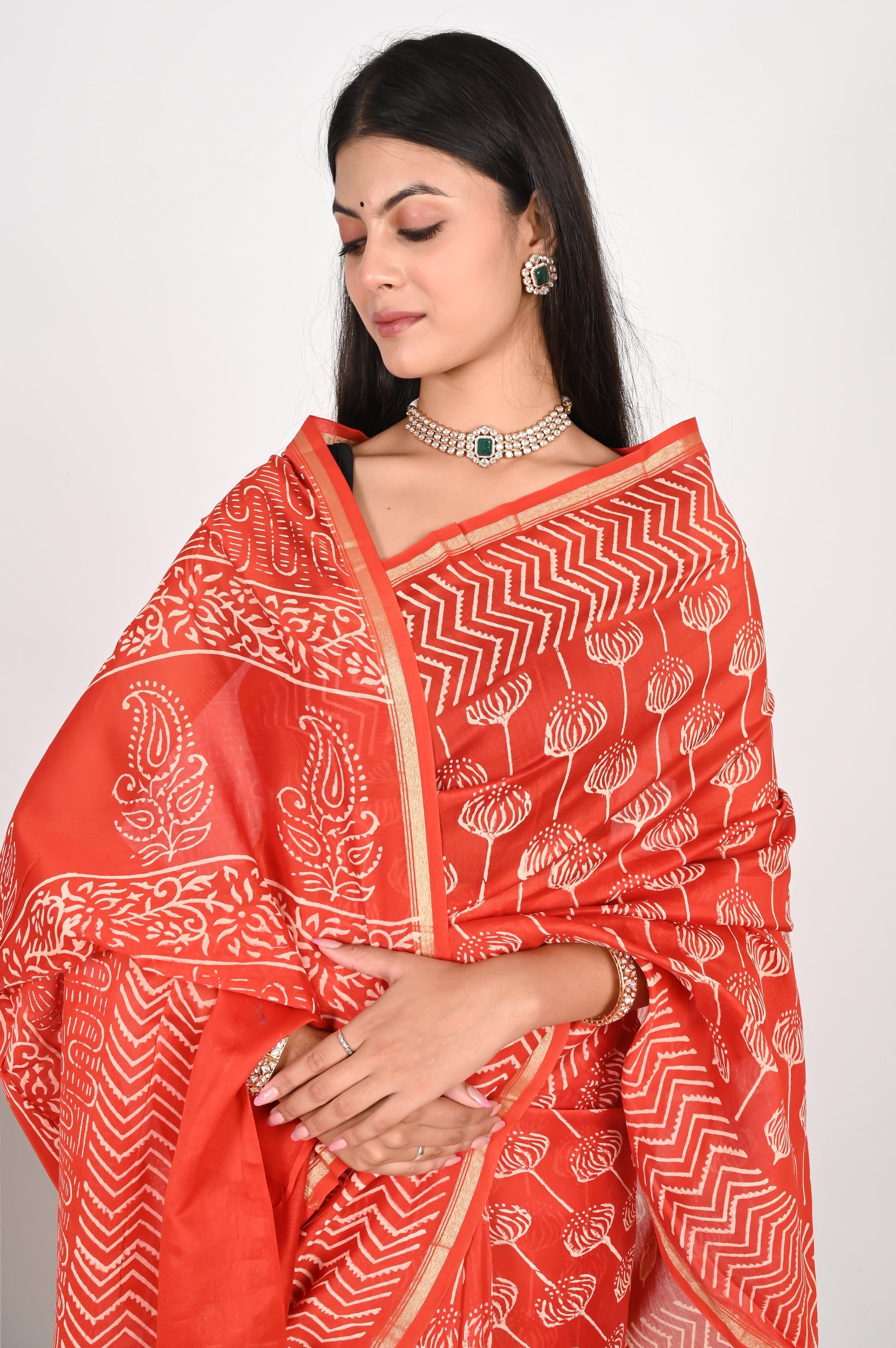 Alluring Orange Chanderi Silk Saree