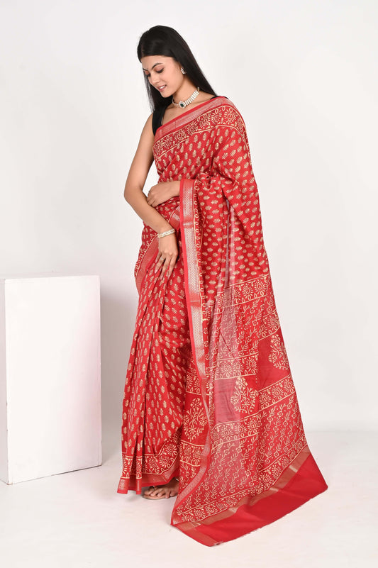 Fervent Red Maheshwari Silk Saree