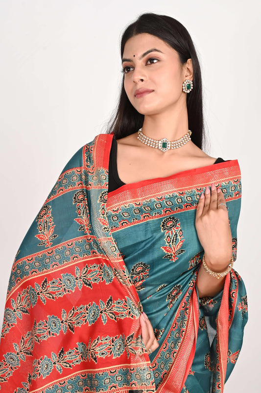 Aqua Blue Maheshwari Silk Saree