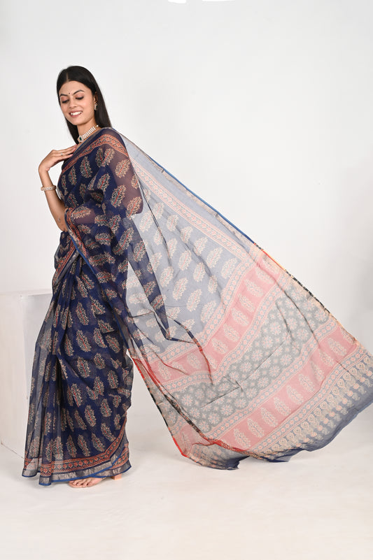 Blue Kota Doria Saree