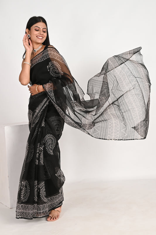 Black Kota Doria Saree