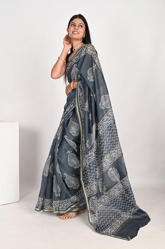 Graceful Grey Chanderi Silk Saree