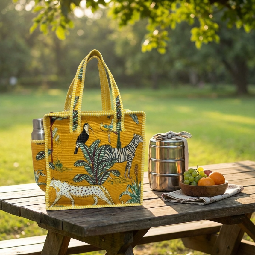 RajPadmini Handcrafted Quilted Cotton Ghar Se Mandir Edition - Tiffin & Pooja Carrier Collection