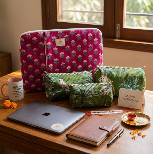 Rakhi Combo — Working Didi Special | 14" Laptop Sleeve + Travel Pouches Set of 3 + Free Rakhi | The House of RajPadmini