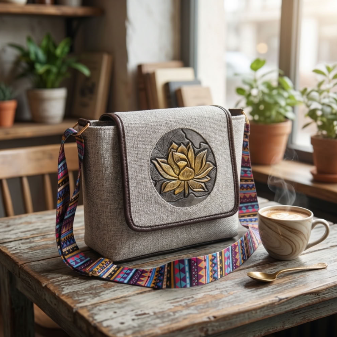 Medallion Embossed Jute Sling Bag for Women | Handcrafted Crossbody for Saree, Kurta & Festive Wear | The House of RajPadmini