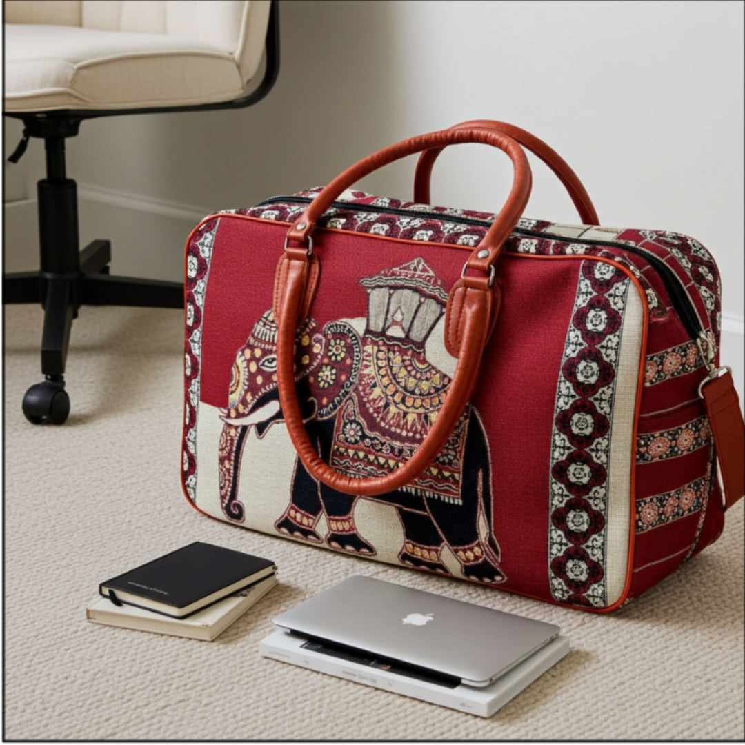 Red Elephant Print Washable Duffle Bag