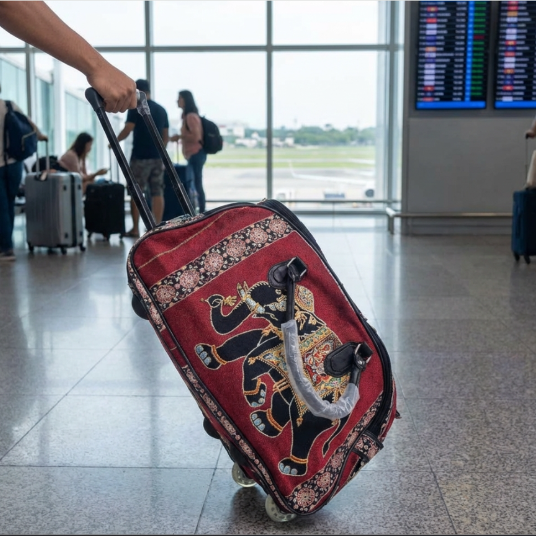 Fully Waterproof Elephant Printed Travel Duffle Trolley Bag