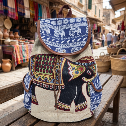 Trekking Paradise Edition: Canvas Elephant Print Drawstring Backpack