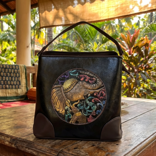 Handcrafted Elephant Design Handbag Convertible Crossbody Bag