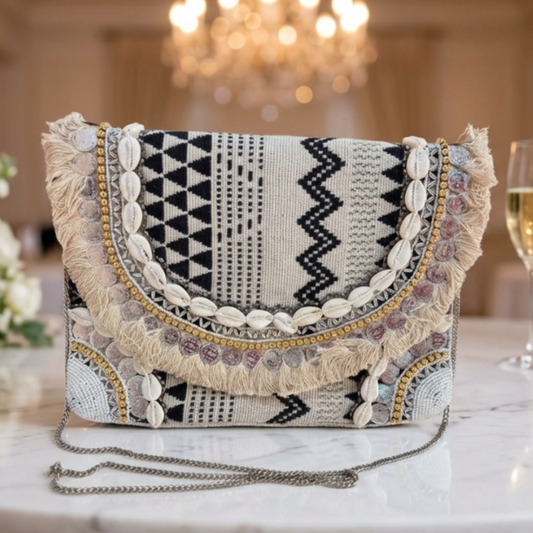 Boho Chic Cotton Crossbody Clutch and Convertible Sling