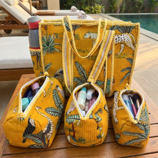 RajPadmini 4-in-1 Festive Gifting COMBO : Premium Quilted Tote Bag + 3 Waterproof Pouches = Your Complete Organization Solution!