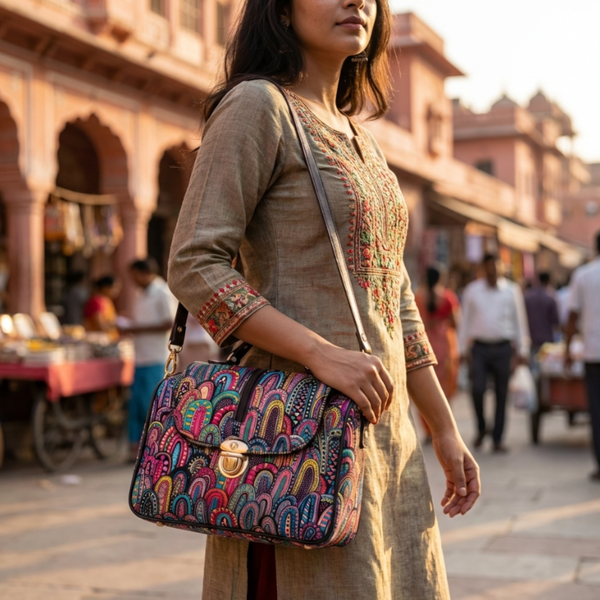 Rajasthani Sling Bag for Women | Ethnic Multicolor Print  display picture 3