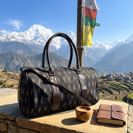 Midnight Noir Black Cotton Blend Duffle Bag — Handcrafted Travel & Gym Duffle | The House of RajPadmini