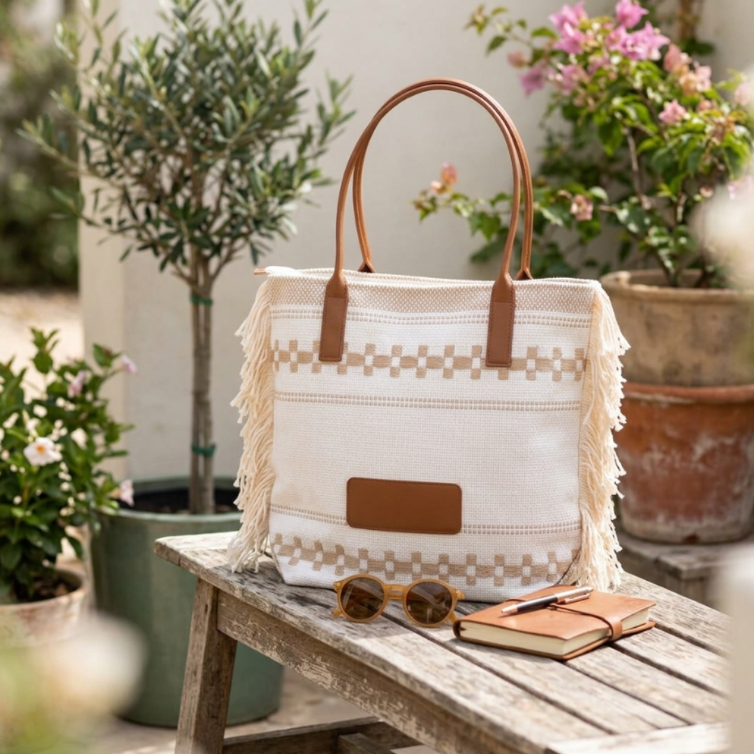 Macrame Tote Bag for Women | Hand-Knotted Fringe Tote | Beach, Resort & Boho Style