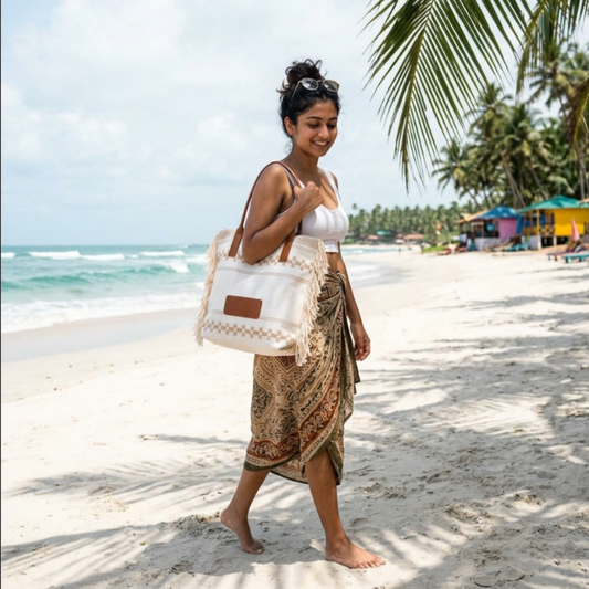 Macrame Tote Bag for Women | Hand-Knotted Fringe Tote | Beach, Resort & Boho Style